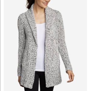 Eddie Bauer  Lounge Around B&W Plush Yarn Knit Open Cardigan
